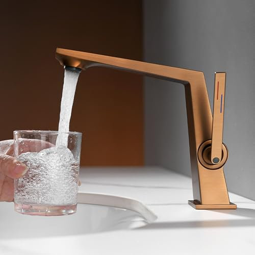 Robinet Lavabo 1 Trou Mitigeur Lave Main Salle de Bain Robinet Laiton G1/2,or Rose Brossé