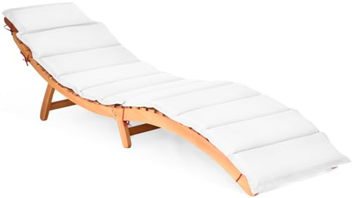 COSTWAY Sonnenliege Holz, klappbare Gartenliege mit Auflage & klappbarer Kopfstütze, ergonomischer Liegestuhl, Terrassenliege bis 180 kg belastbar, Holzliege für Garten, Terrasse, Hinterhof
