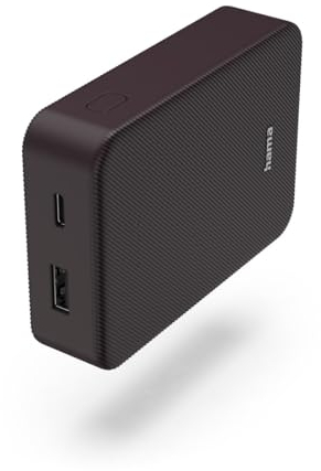 Hama Powerbank Colour 10 10000mAh (externer Akku mit 1x USB C + 1x USB A, Power Pack Zertifiziert, LED Anzeige, Akku Pack Handy Zubehör, Tablet, Bluetooth Box etc., tragbares Ladegerät klein) Pflaume