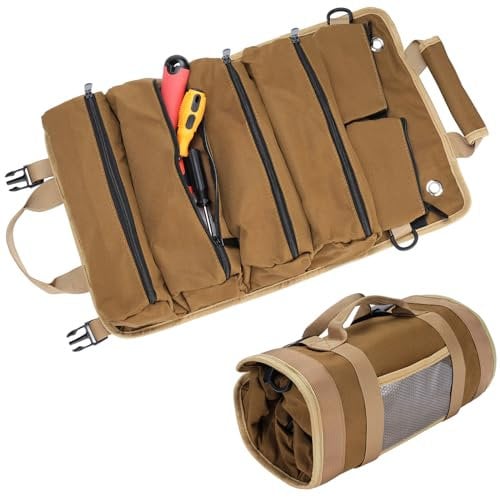 Drado Tool Roll Bag, Portable Tool Roll Up Pouch Bag, Multi-Purpose Tools Heavy Duty Tool Organizer (Khaki)