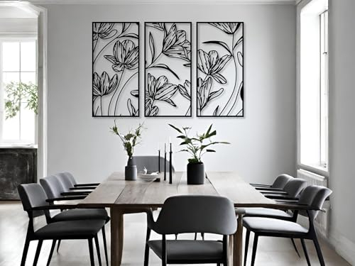 VAILLA ® 3er set Blumen Wanddeko, Blume Wanddekoration aus Holz, Wandbilder Home Dekoration, 3D Wall Art, Große Wand Deko, Bilder für Schlafzimmer, Wohnzimmer und Küche (Blumen 17)