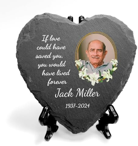 Personalised UV Printed Photo Memorial Slate- Custom Message & Photo- Heart Slate, Optional Display Stand- Outdoor & Indoor Use- 100 x 100 mm