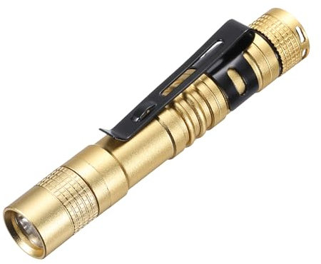 PATIKIL Mini Flashlight with Clip, Super Light Small LED Pen Flashlights Aluminum White Light Torch Battery Powered for Camping Hiking, Golden