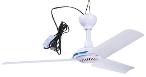 NRVTRE 19.6'' Small Ceiling Fan, 5V Quiet Camping Optional Emergency Portable Outdoor Hanging Gazebo Canopy Dorm Fans Silent For Grow Tent,Hiking,Outages For RVs Home Room, USB Port with Switch