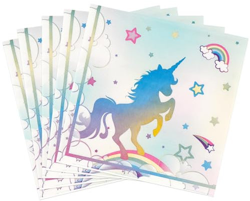 WERNNSAI Lot de 50 serviettes de table en papier jetables pour enfants - Motif licorne arc-en-ciel - Décorations de fête d'anniversaire pour fête prénatale - Fournitures de fête d'anniversaire pour