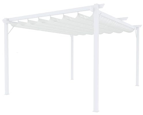 Gazebo Pergola 3 x 4 M Pergolato Con Telo Bianco Impermeabile Retrattile Richiudibile Struttura In Acciaio Bianco Per Giardino Terrazzo Piscina Esterno Fiere Campeggio Design Elegante