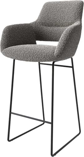 DELIFE Barstuhl Yago-Flex Kufengestell Metall Schwarz Bouclé Silbergrau Taschenfederkern
