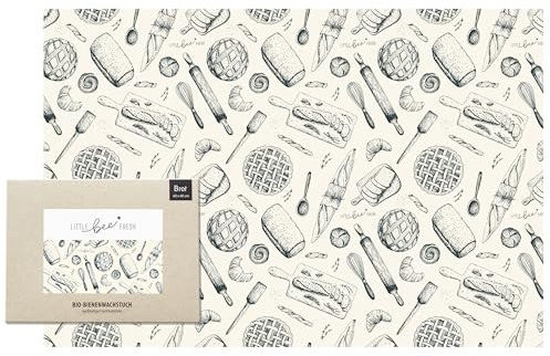 little bee fresh Bio-Bienenwachstuch großes Brottuch aus Deutschland - hält Lebensmittel natürlich, schön & plastikfrei frisch! Handgemacht aus Bio-Rohstoffen (Brotdesign)