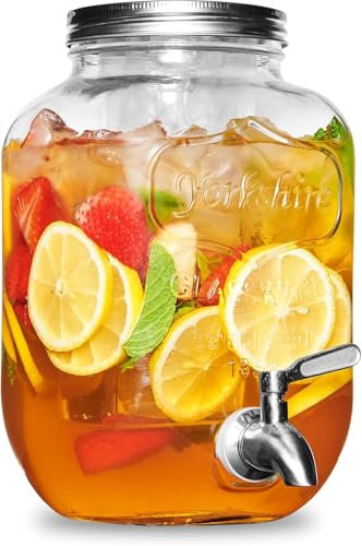 Glass Drink Dispenser for Fridge - 3.8 L Water, Laundry Detergent, Juice or Beverage Dispenser for Parties with Spigot - Serveware for BBQ, Picnic, Pool Party and Social Events (3.8 L)