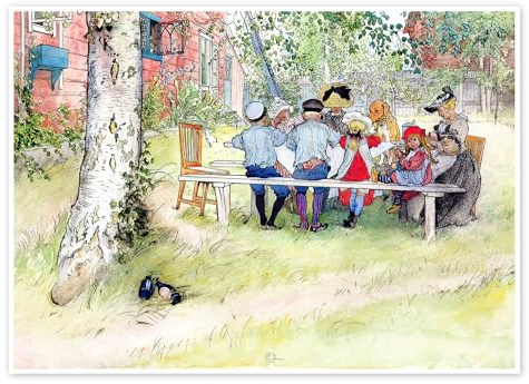 Posterlounge Frühstück unter der großen Birke Poster | 40 x 30 cm von Carl Larsson Grün Wandbilder Wanddeko
