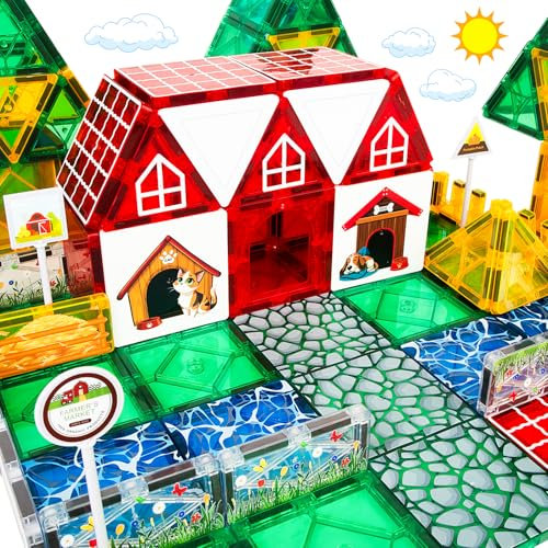 Magnetic Tiles Farm Animal Kids Toys, Magnetic Tiles for Kids Age 3+, STEM Toy for Toddlers, Montessori Educational Magnet Toys