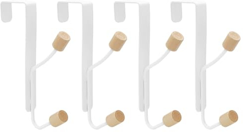 MABAHON 4pcs Over The Door Hanger for Towel Coats Clothes Hats Bag Bathroom | Sturdy Metal Over Door Wooden Hooks Organizer Rack Hanging Hooks