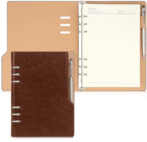 Skycase A5 Ringbuchordner aus PU-Leder, 6-Ring-Mechanik, nachfüllbar, braun – Praktischer Planer, Notizbuch & Ordner für Schule, Studium & Büro