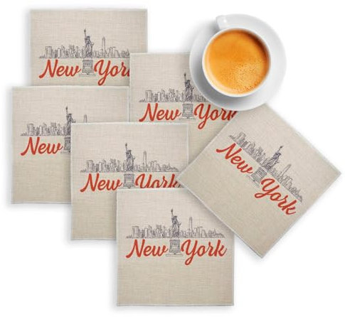 sous Verre en Lin - New York Minimalist Amérique Voyage Etats Unis - Lot de 6 (100 x 100 mm)