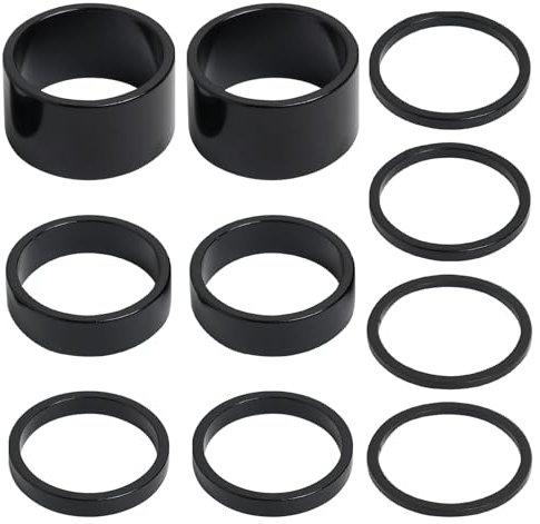 EuAcesry Set mit 10 Distanzscheiben für Fahrradvorbau aus Aluminium, 28,4 mm, 5 Größen, Unterlegscheiben für Gabel und Lenker, kompatibel mit Rennrädern, B-M-X und M-T-B