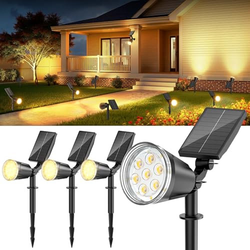 Lampe Solaire Exterieur Lot de 4, 12500mAh Spot 120 LED Blanc Chaud Solaire Extérieur, 1200lm IP65 Étanche Lampes Solaire Exterieur Puissant Jardin avec 2 Modes Réglable 120° pour Jardin