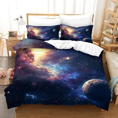 HMRKOEPGX Weltraum 3D Gedruckt Bettwäsche Aesthetic Kosmisch Bettbezug 3 Teilig Weich Mit Reißverschluss Wende Bettwäsche Set Double(200x200cm)