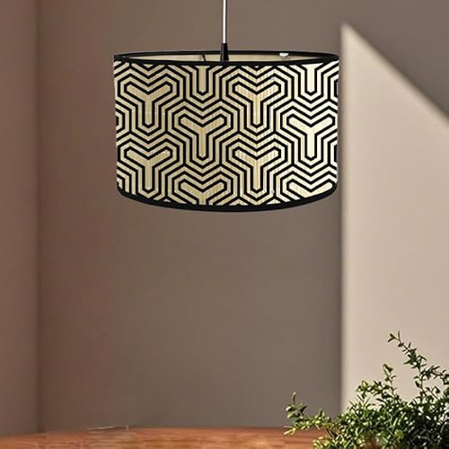 Kinhwa Dekorativer Lampenschirm, runder Lampenschirm, einzigartiger Lampenschirm für Kronleuchter, Stehlampen, Tischlampen, 30 x 20 cm, Bambus-Lampenschirm, schwarze Geometrie