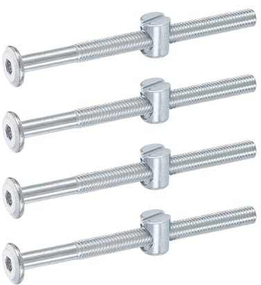 uxcell 4Pcs Bed Frame Bolts, M6 x 80mm Hex Socket Head Screws Bolts Barrel Nuts Bunk Bed Bolts Furniture Screws with Slotted Head Barrel Nut for Chairs Cots, Silver