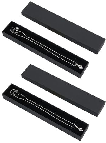 YNR Lot de 2 boîtes à bijoux longues noires pour colliers, bracelets, pendentifs, pour la fête des mères, Noël, Thanksgiving, mariage, anniversaire (21 x 4 x 2 cm)