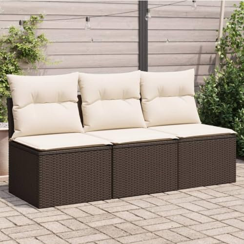 Myheimly Gartensofa mit Kissen 3-Sitzer Braun Poly Rattan 3X Mittelteil Braun