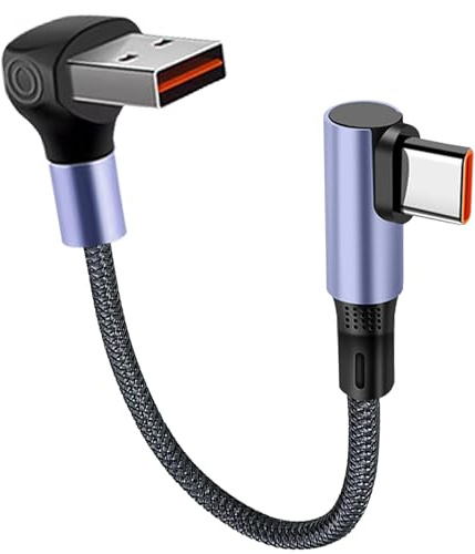MISYNLON Câble USB vers USB-C court à 90 degrés - Connecteur 6A - Câble de charge rapide - Transfert de données - Câble Carplay type C droit pour IP15/16/Plus/Pro/Pro S20