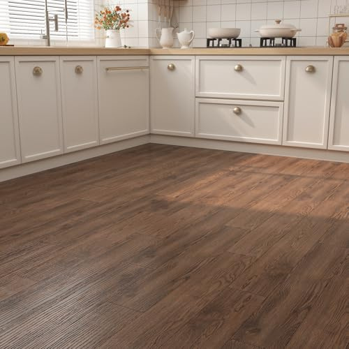 ReWallpaper 35 Pack 4.7m² Peel and Stick Floor Tiles Wood Effect Herringbone Brown Vinyl Tiles Bathroom Floor Planks Wooden 90cmx15cm Vintage Wood Flooring for Living Room Hallway Studio