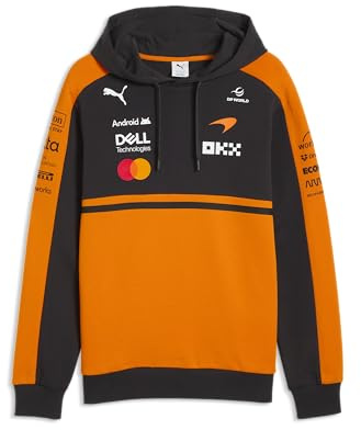 PUMA McLaren F1 2026 Men's Team Hoodie - Orange | Ribbed cuffs and adjustable drawcord hood, All the latest Formula 1 Team and partner logos, Officially licensed