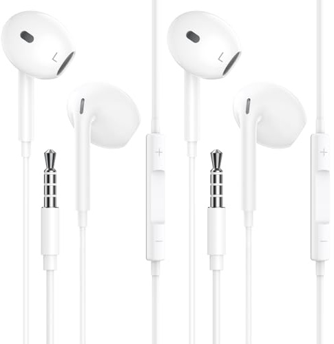 2 Pack Earphones Wired 3.5mm Jack, In-Ear Headphones Wired Earbuds Noise Isolating Headset with Built-In Microphone & Volume Control, Compatible with iPhone/iPad/Samsung/HuaWei/Computer/PC.