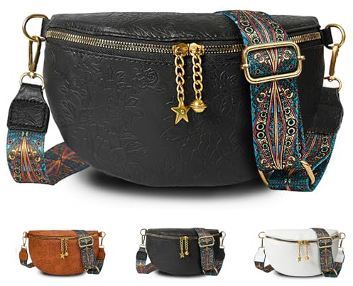 AUNGKWANG Bauchtasche Damen Leder, Bauchtasche Damen mit Verstellbarer Schultergurt, Crossbody Bag, Umhängetasche, Stylische Hüfttasche, Handtasche, Frauen