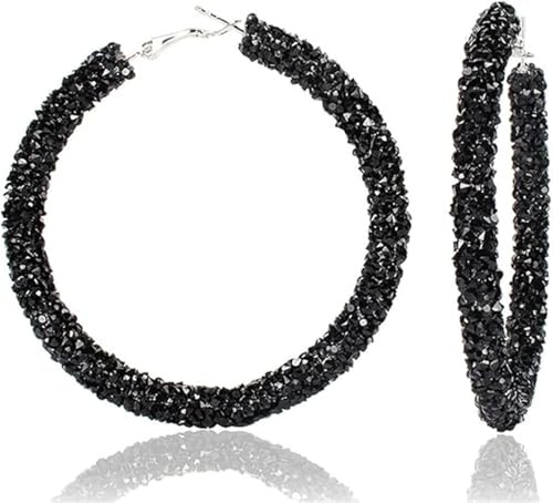 Schwarze Glitzer Creolen Ohrringe mit Kristallverzierung