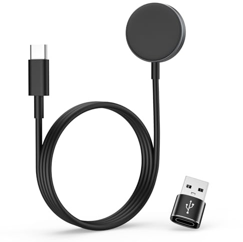 MoKo Caricatore di Tipo C Compatibile con Samsung Galaxy Watch 8/7/Ultra/6 | con Cavo da 1 m e Adattatore da USB-C a USB-A, Caricabatterie Magnetico, per Watch 8 Classic/6 Classic/5/5 Pro/4/3/Active2/FE