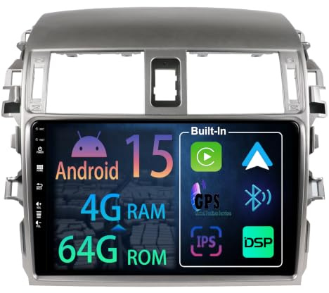 [4+64GB] 9 Zoll Android 15 Autoradio für Toyota Corolla 2007-2012 Radio Carplay Stereo Wireless Mit Car Play GPS Auto Navi Bildschirm Bluetooth Navigation Player Touchscreen FM SWC RDS