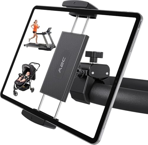 A2C Supporto Tablet Universale per Peloton Bike, Porta iPad con Morsetto Regolabile per Tapis Roulant, Cyclette e Passeggino, per Tubi 0,5–1,65”, Compatibile con Smartphone e Tablet 4,7–13”