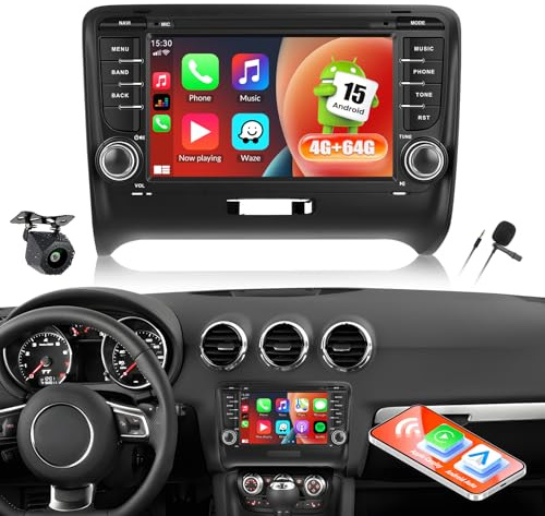 pour Audi TT MK2 8J 2008-2014, Android 15, 4G+64G GOHHDL Autoradio pour Audi TT MK2 8J avec Navi Carplay Android Auto, 7 Pouces 2Din Radio avec GPS WiFi Bluetooth FM/RDS Radio SWC Caméra de recul&MIC