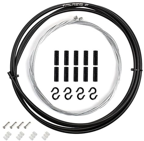 Set Câbles de Frein et Vitesse Vélo Kit de 1 x 2m Gaine Vélo Frein & Vitesse Brake Hose 4 Câbles Frein Dérailleur 10 Embouts 4 Embouts de Câble 4 Crochets S 3 Anneaux O pour Route VTT Vélo E-bike