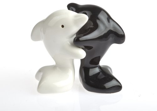 by-Bers Frosch Umarmung, auch als Kuh, Maus, Tiere, Elefant Salzstreuer, Engel, Salz- und Pfefferstreuer Set als Geschenk, aus Keramik (Delfin_schwarz)
