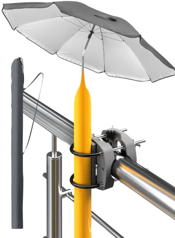 4smile Sonnenschirm Balkon 3-in-1 SET SunnyJoy, Anthrazit - UPF 50+ Sonnenschirm Ø 180 cm + Sonnenschirmhalter Balkongeländer + Sonnenschirmhülle - Sonnenschutz Balkon Set