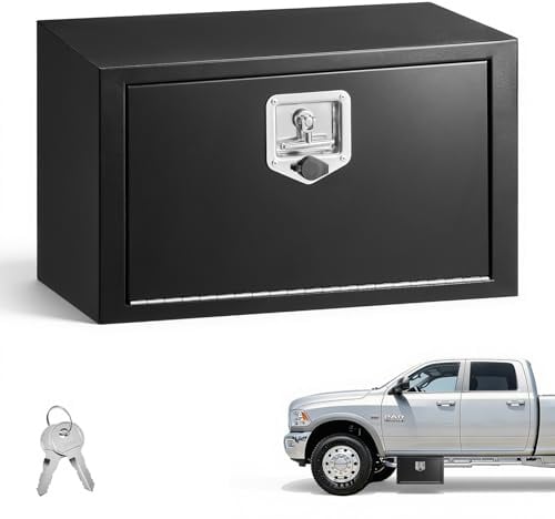 VEVOR Boîte à Outils pour Camion en Acier 609x356x305 mm, Coffre à Outils sous Châssis ou sous Plateau, Rangement pour Benne Camionnette Fourgonnette Remorque SUV, avec Serrure et Clés, Noir