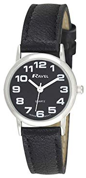 Ravel - Unisex - Armbanduhr mit großen Ziffern - Schwarzes/silbernes Ton/schwarzes Zifferblatt