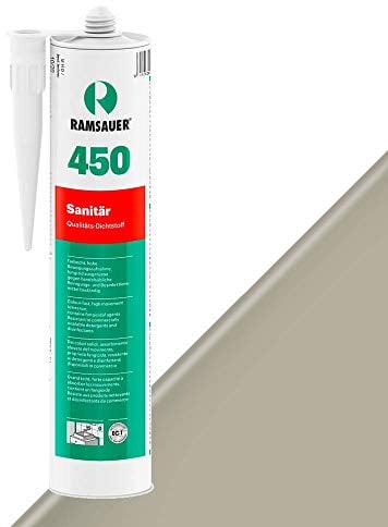 RAMSAUER 450 Sanitär 1K Silikon (Sandgrau) - 310ml Kartusche, ideal für Feuchträume & Nassbereiche, Lebensmittelbereich, leicht verarbeitbar, schnelle Tiefhärtung, optimale Glättbarkeit