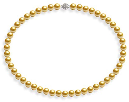 Schmuckwilli Perlenkette für Damen Magnetverschluß - 45cm Länge mit 8mm großen golden runden Mallorca Perlen - Muschelkernperlen Kette für jeden Anlass - die Halskette Pearl Necklace für Frauen