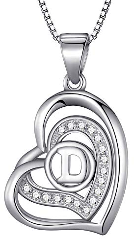 Morella Damen Halskette Herz Buchstabe D 925 Silber rhodiniert mit Zirkoniasteinen weiß 46 cm