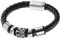 JewelryWe Schmuck Herren Armband, Retro Freimaurer Quadrat Bead Ringe Armreif, Leder Edelstahl, Magnet Verschluss, Schwarz Silber
