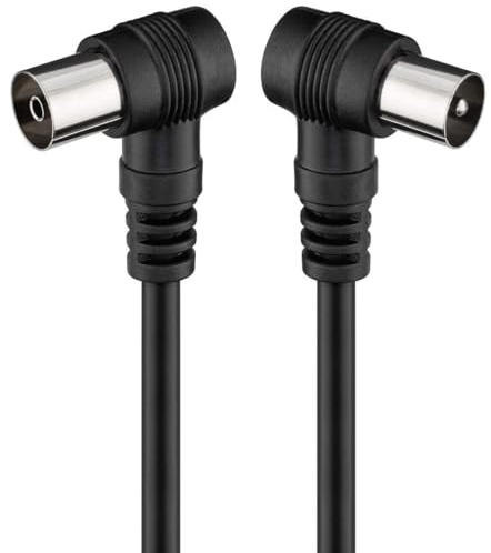 CABLEPELADO Cable antena TV macho hembra, cable coaxial antena de TV, Cable antena TV 90º acodado, Cable televisión, decodificador, HDTV, DVB-T2, DVB-C, DVB-S, TV y Radio, 75 Ohm, Negro, 1.5 metros