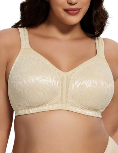 Deyllo Femme Soutien Gorge sans Armature Grande Taille Minimiseur sans Rembourré Beige 95B