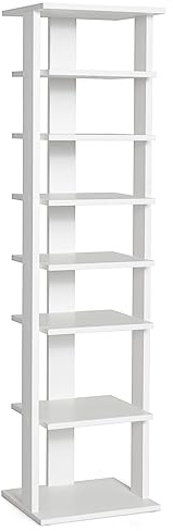 COSTWAY 7-Tier Shoe Rack, Freestanding Wooden Shoe Shelf Storage Stand, Single/Double Row Corner Shoes Organiser Unit for Home Hallway Entryway Closet (27 x 26 x 110cm, White)