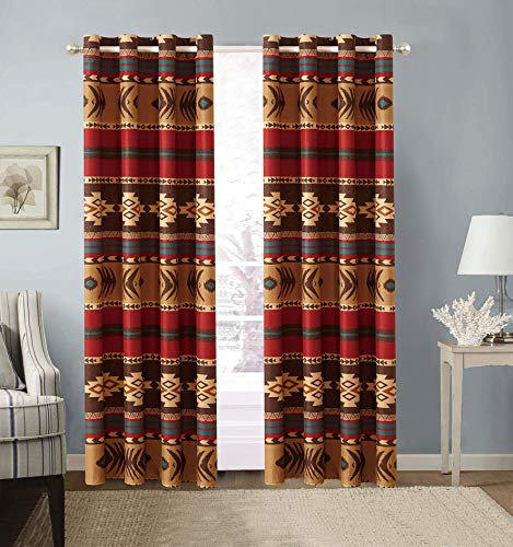Mojave Rustikales Vorhang-Set mit Ösen, Motiv: Western Southwest Indianer in Braun, Beige, Grün, Tiefrot, Burgunderrot, Mojave-Vorhang-Set (Mikrofaser)