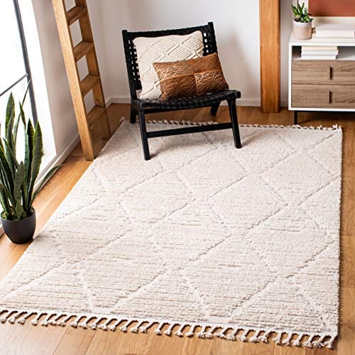SAFAVIEH Boho Teppich für Wohnzimmer, Esszimmer, Schlafzimmer - Marrakesh Collection, Kurzer Flor, Beige, 160 X 229 cm