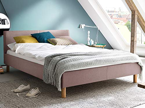 möbelando Polsterbett Bettrahmen Einzelbett Bettgestell Kompaktbett Bett Lakewood I Altrosa 140x200 cm